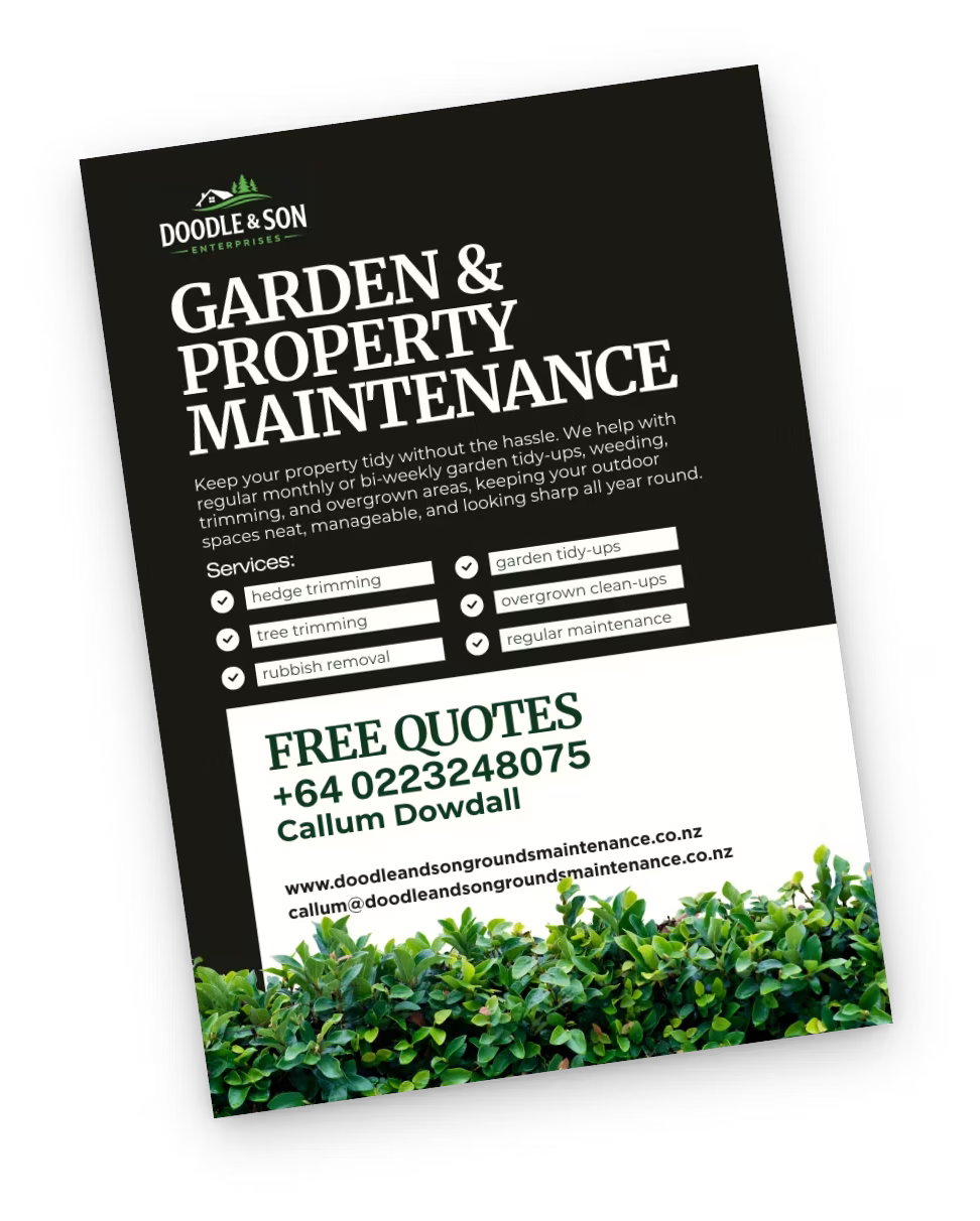 Doodle and Son garden and property maintenance service flyer